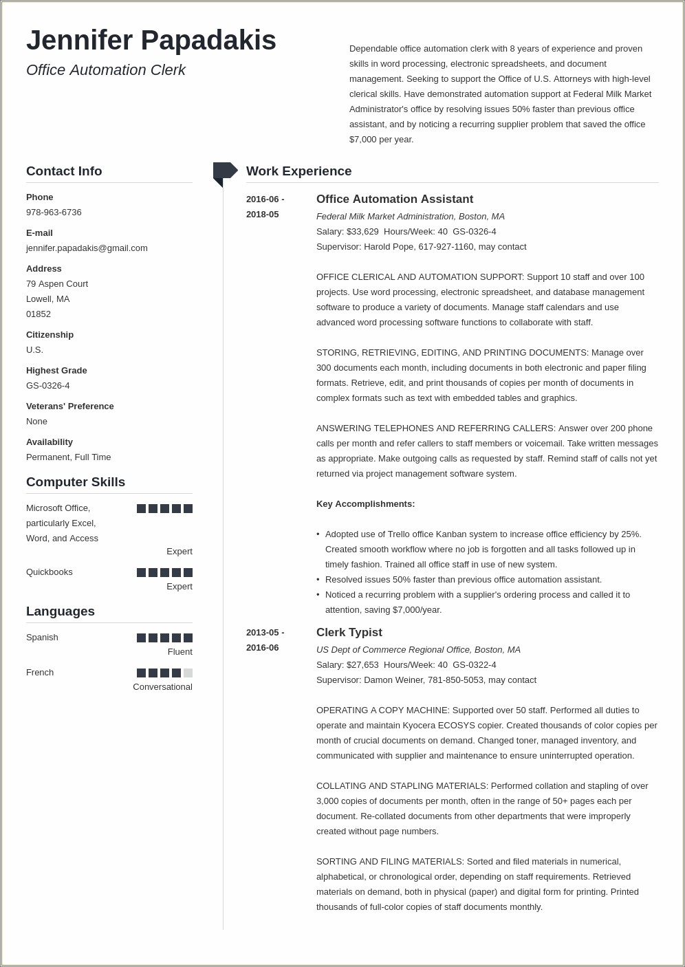 Resume Templates For Us Government Jobs