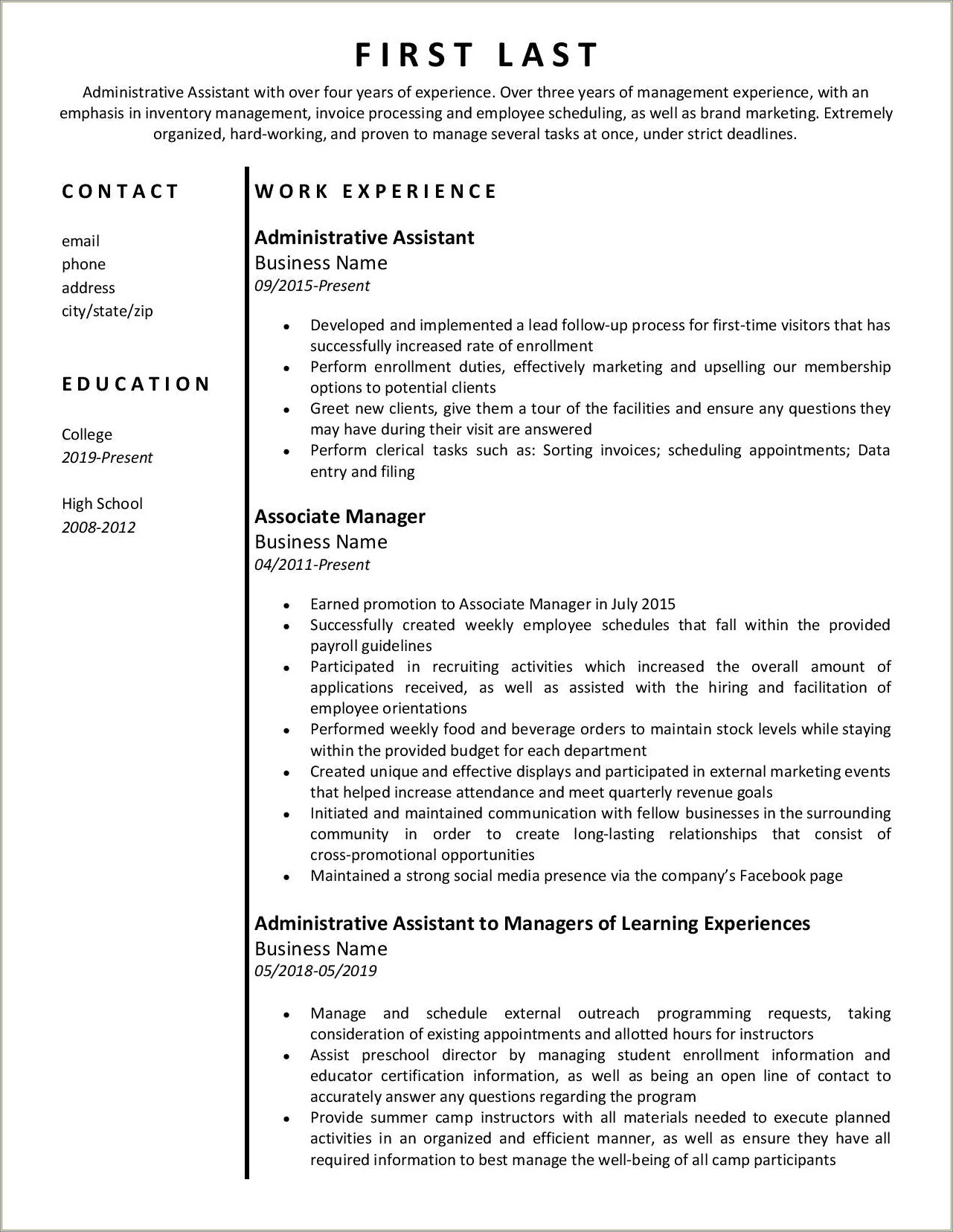 Resume Templates Multiple Positions One Company