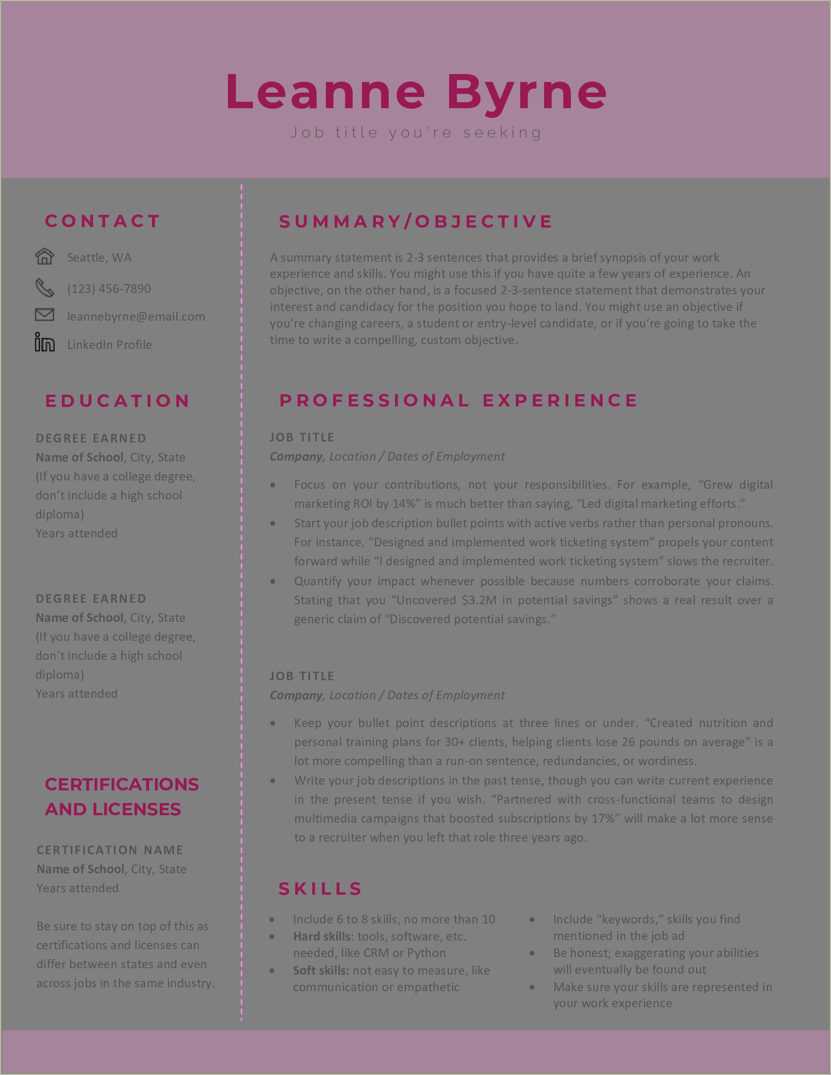 Resume Templates To Use With Microsoft Word