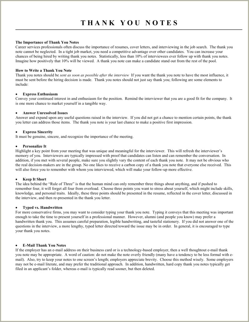 Resume Thank You Letter For Job Interview