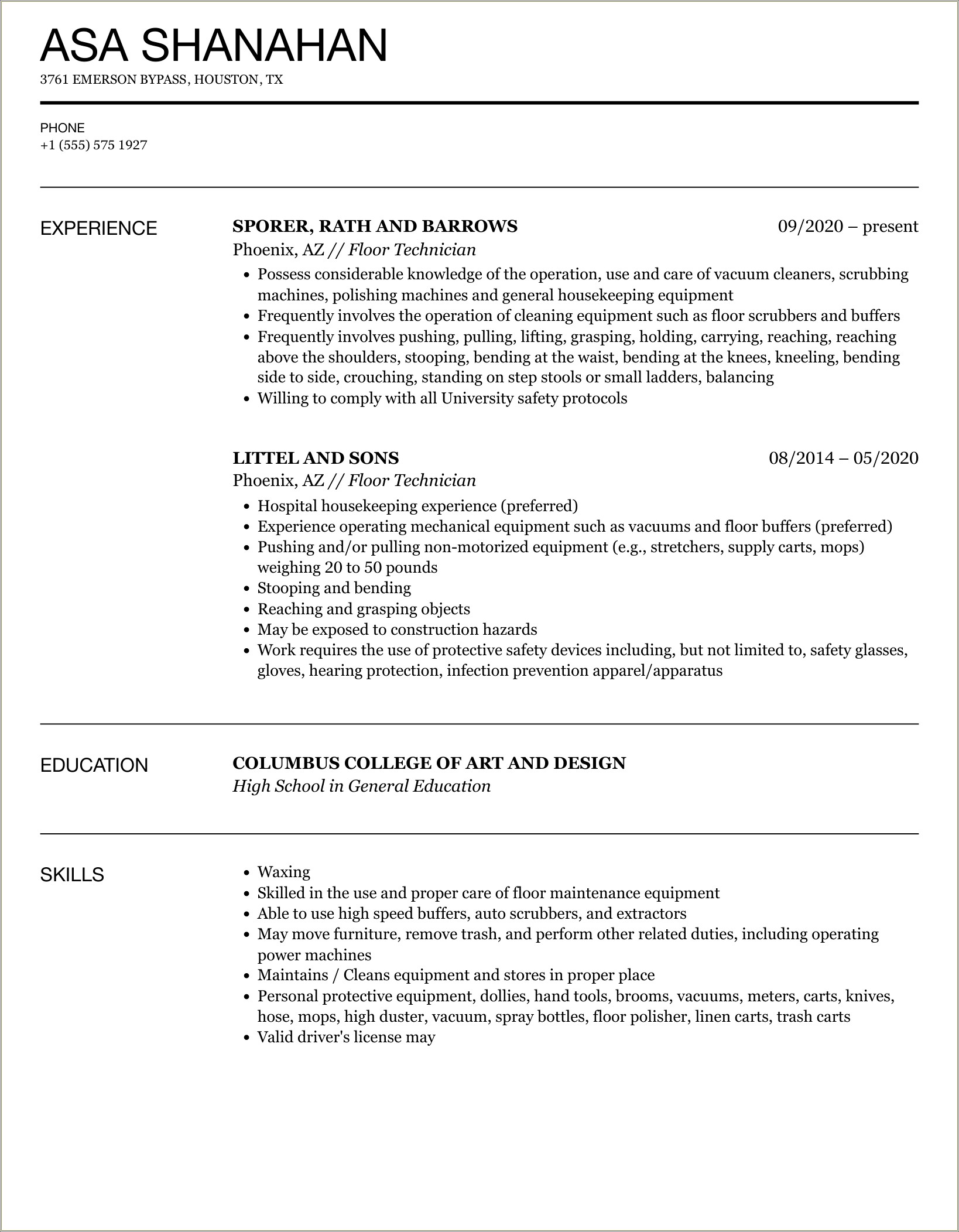 Resume That Has Floor Support In Summary