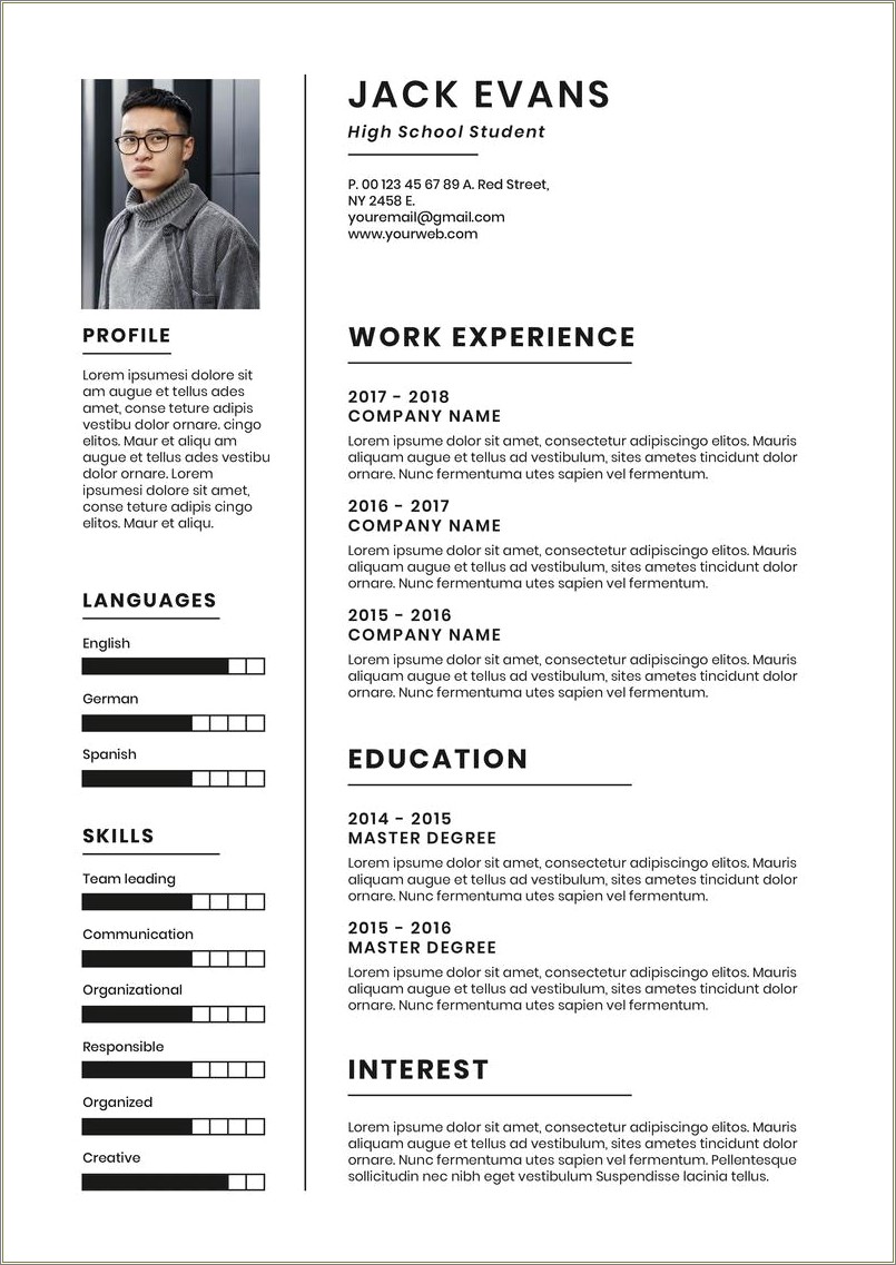 high school resume template for college