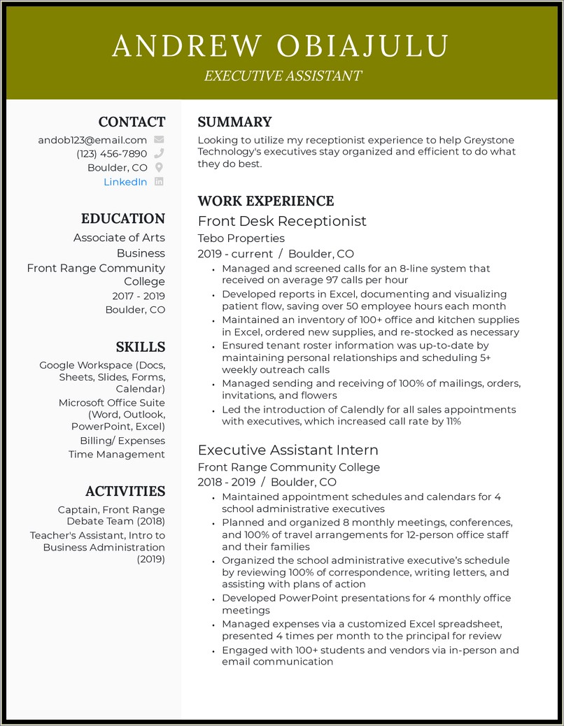 Resume Title For Senior Management Position