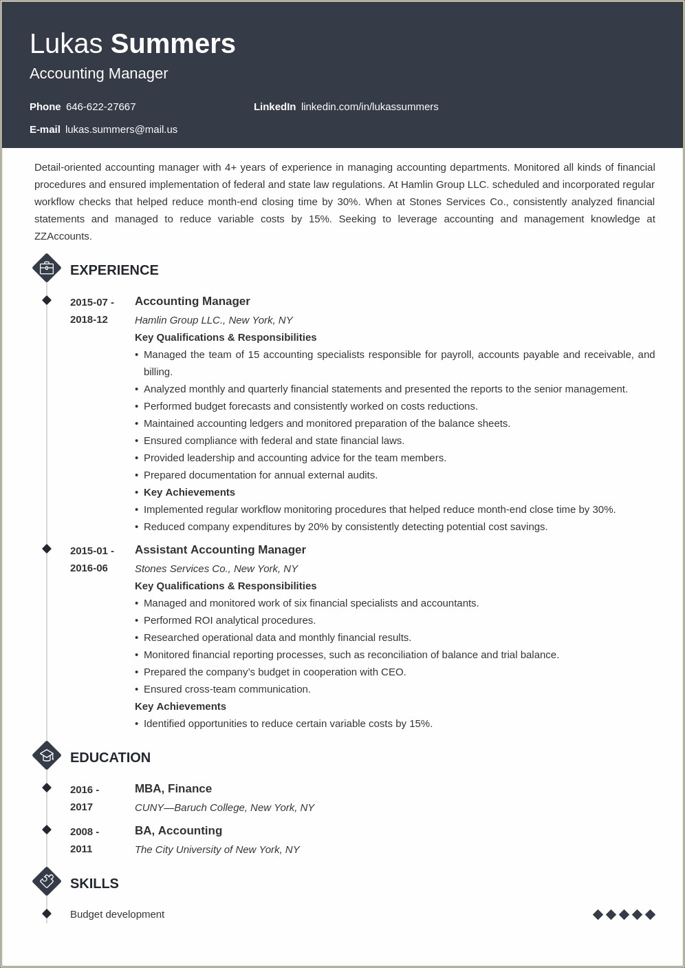 Resume To Become A Automotive Finance Manager