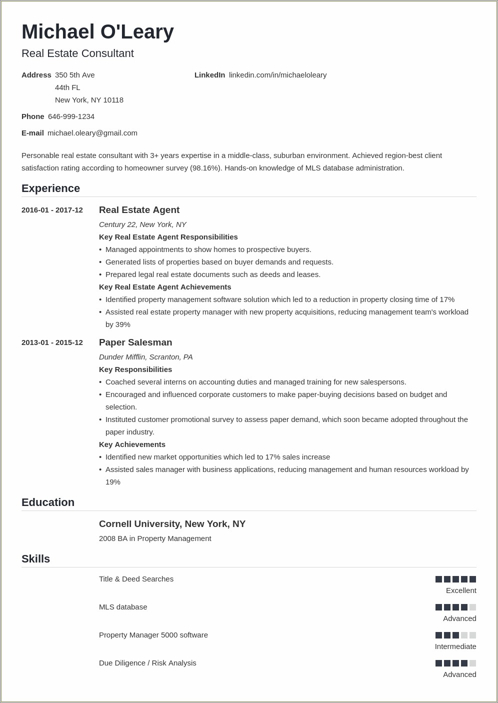 Resume To Get A Real Estate Job