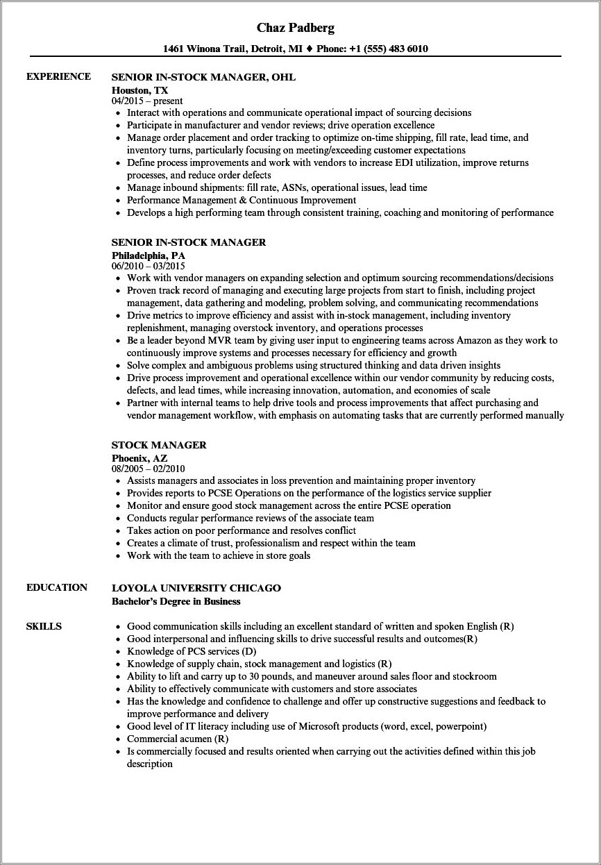 Resume To Get A Stocker Job