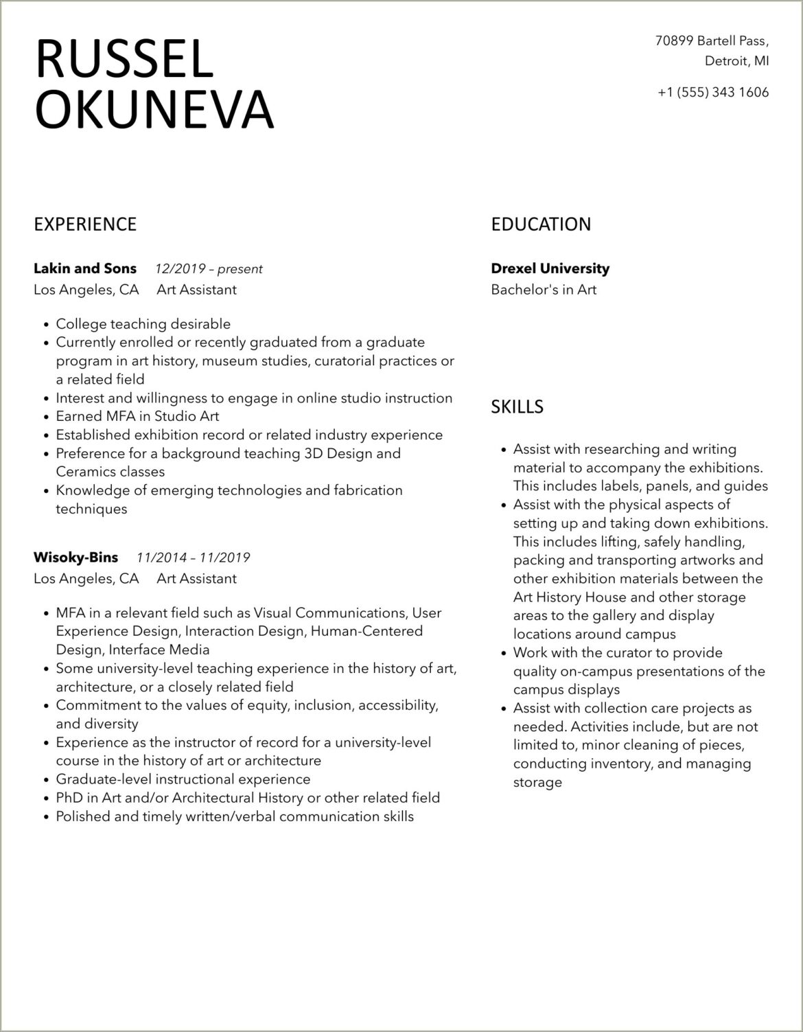 Resume To Get Into An Mfa Program Example