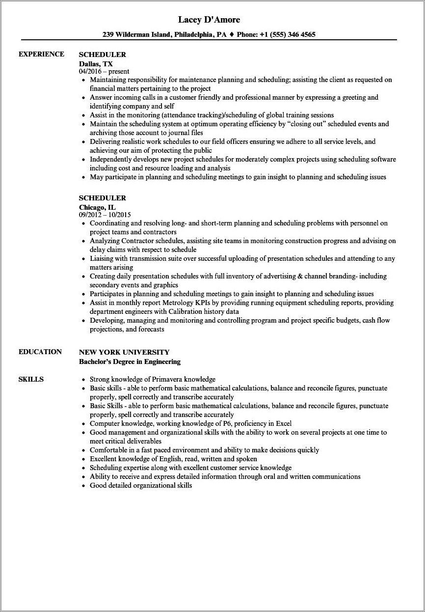 Resume To Get Schedule Coordinator Job