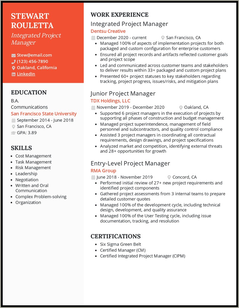 Resume To Land A Project Manager Position