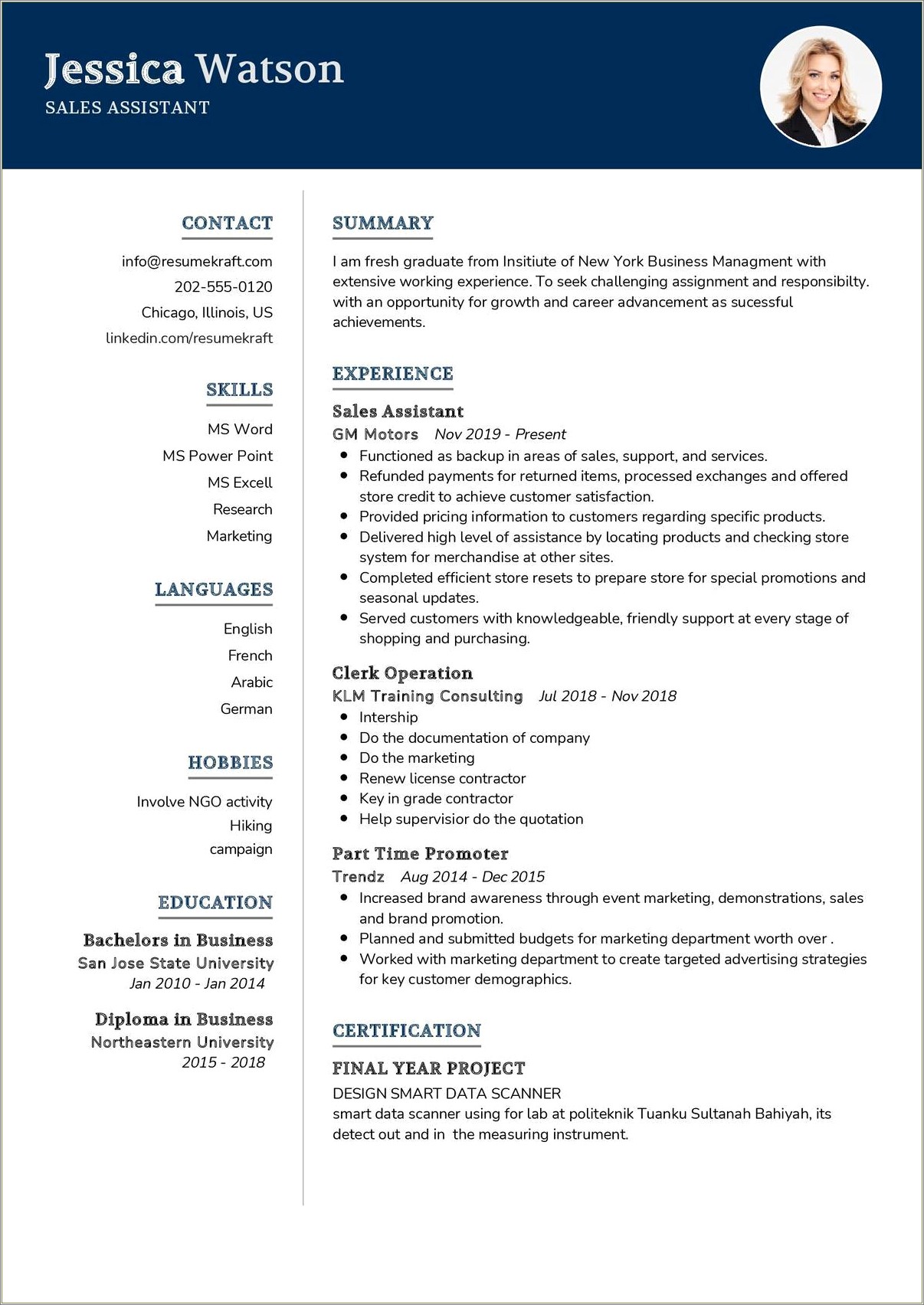Resume To Work As A Sales Associate