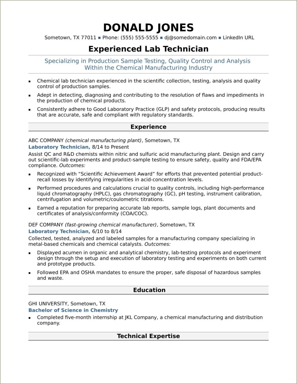 Resume To Work At A Factory