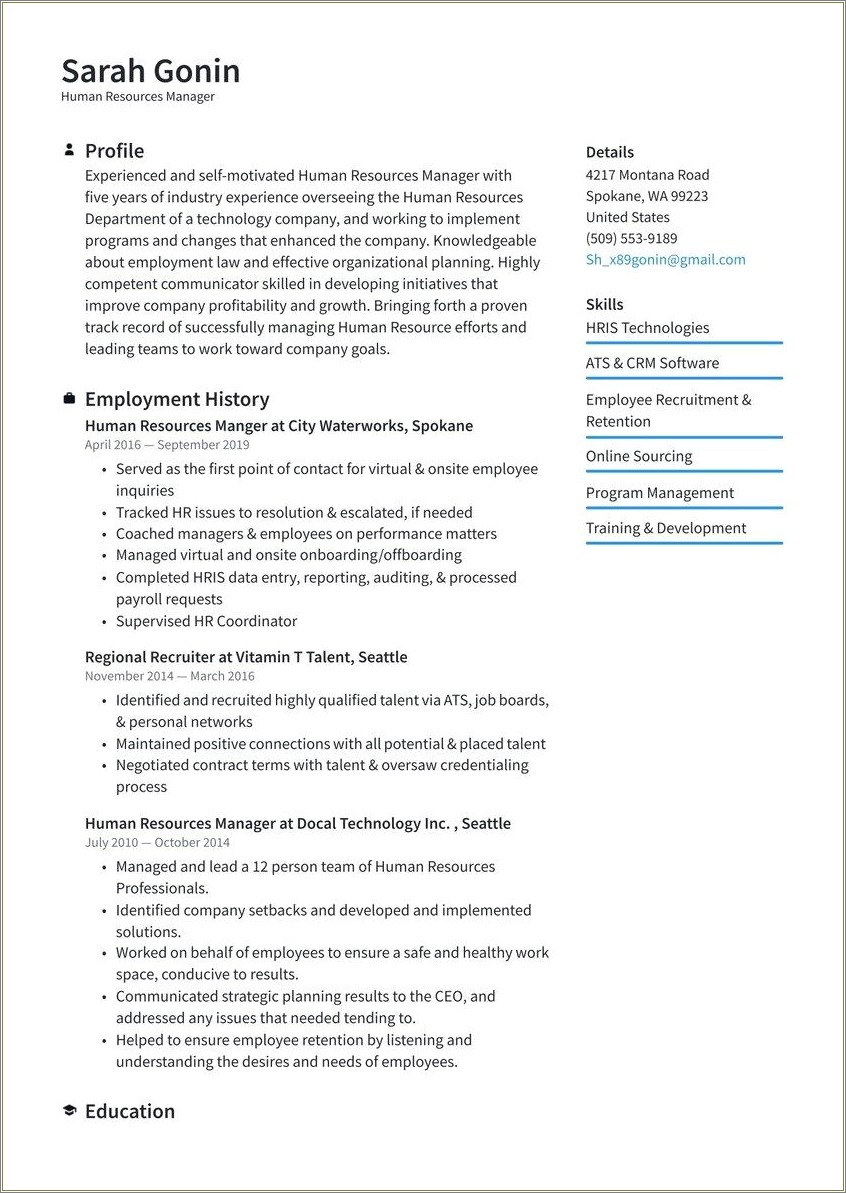 Resume To Work For Human Resources
