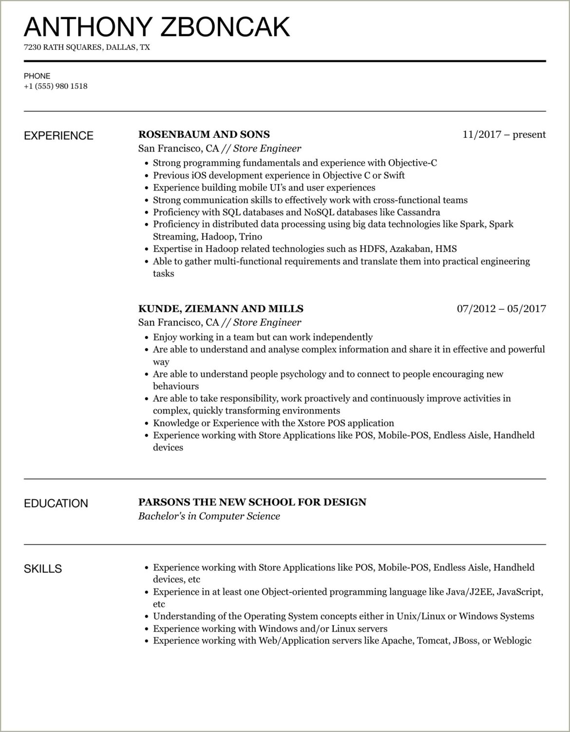 Resume To Work In A Store