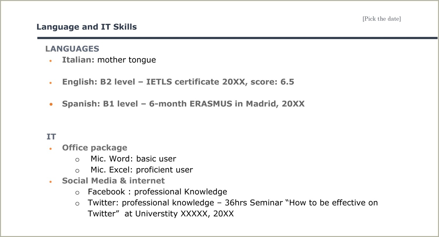 Resume Where To Put Language Skills