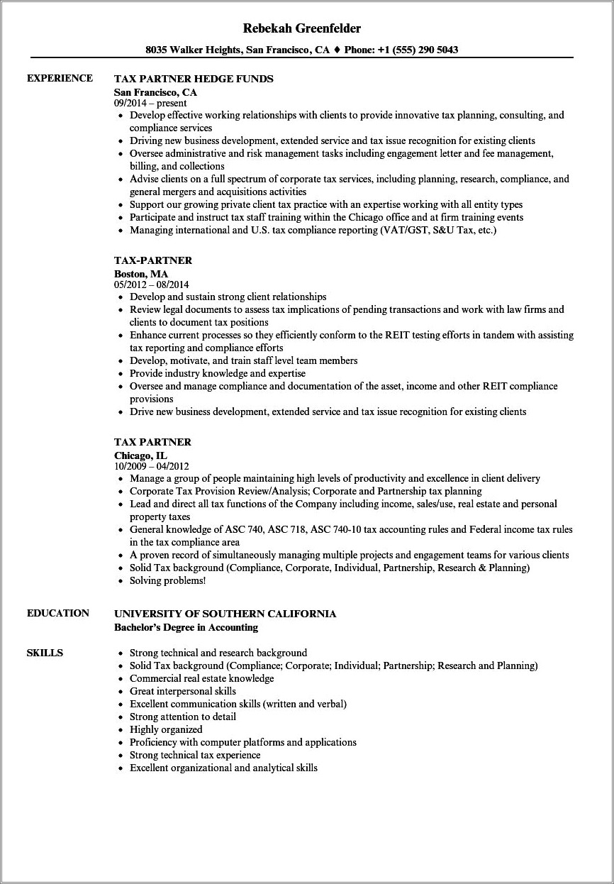 Resume With Big 4 Experience Tax Associate