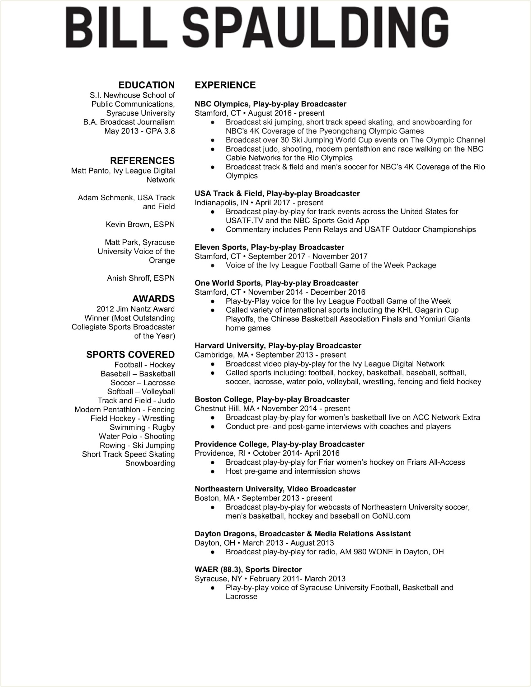 Resume With Connecticut School Of Broadcasting