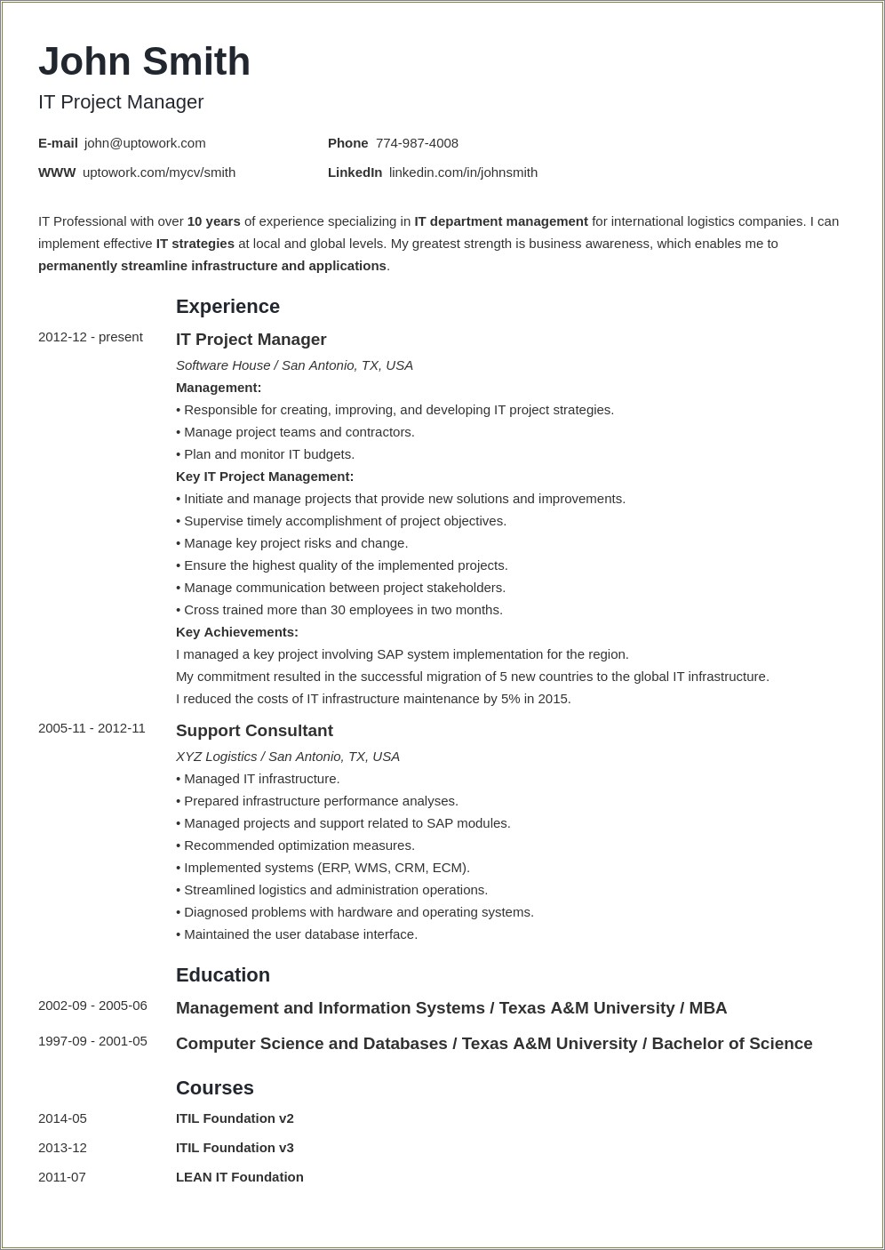 Resume With Different Job Experien E