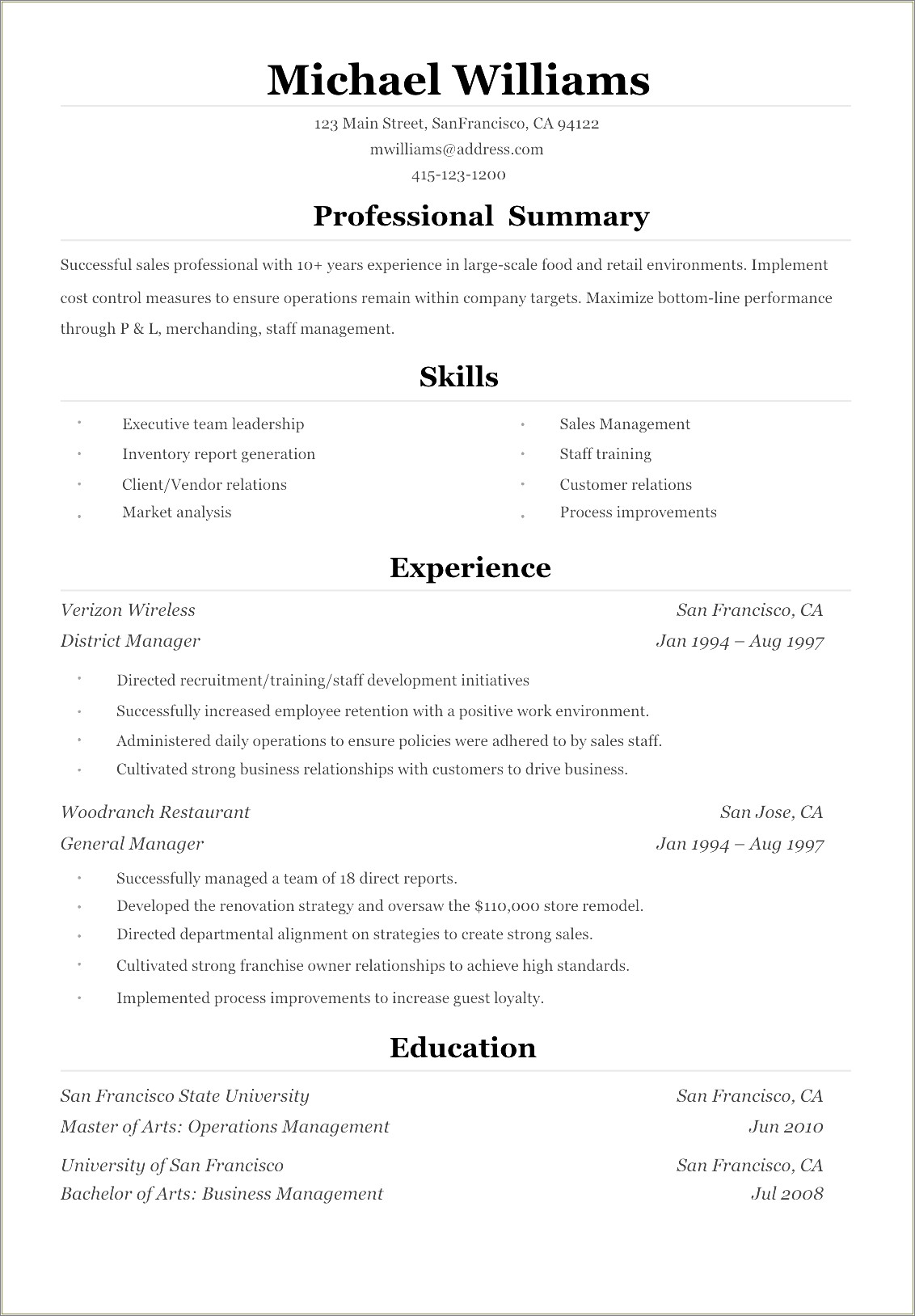 Resume With Education On Bottom Example