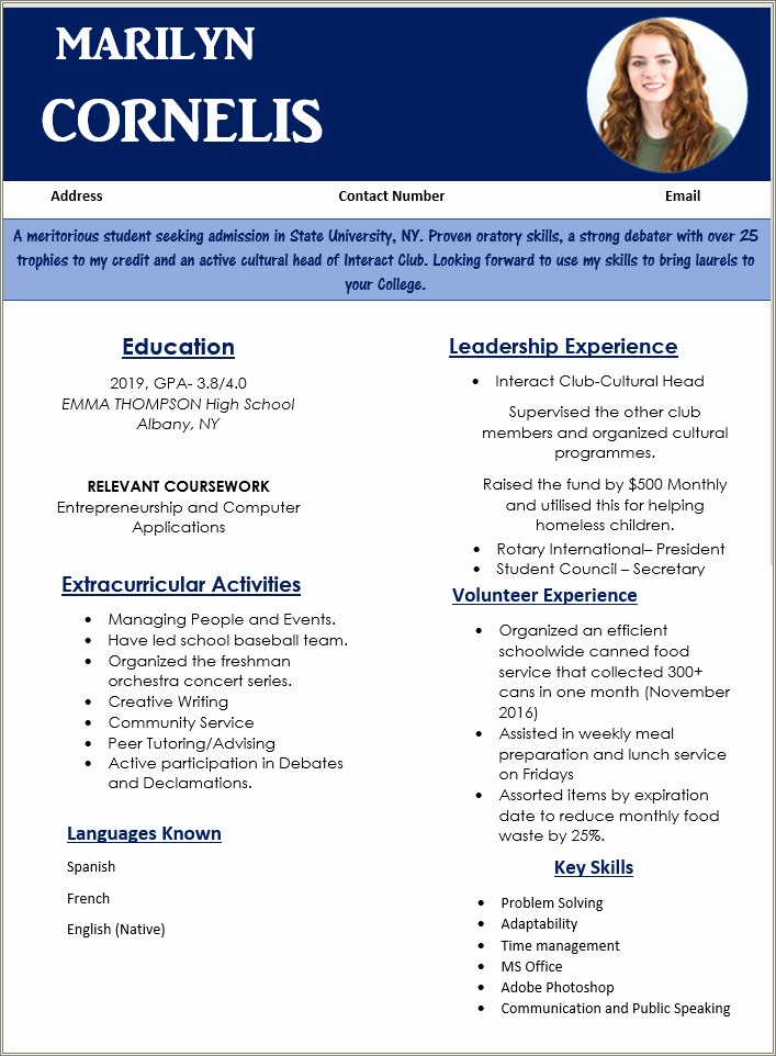 Resume With High School And College Education