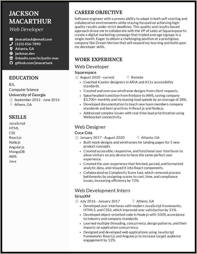 Resume With Html Experience On It