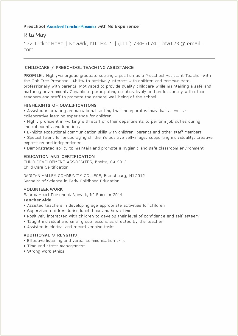 Resume With No Education Or Experience