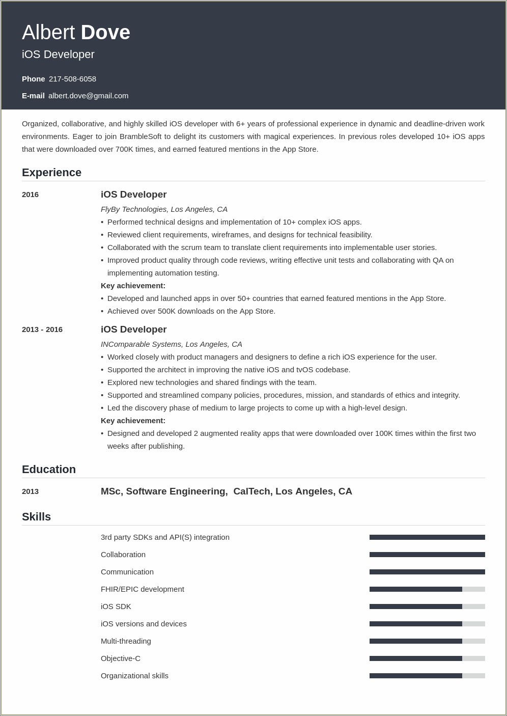 Resume With No Experience Ios Developer