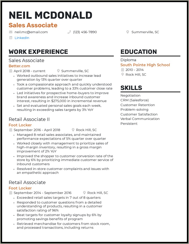 Resume With Point F Sales Experience