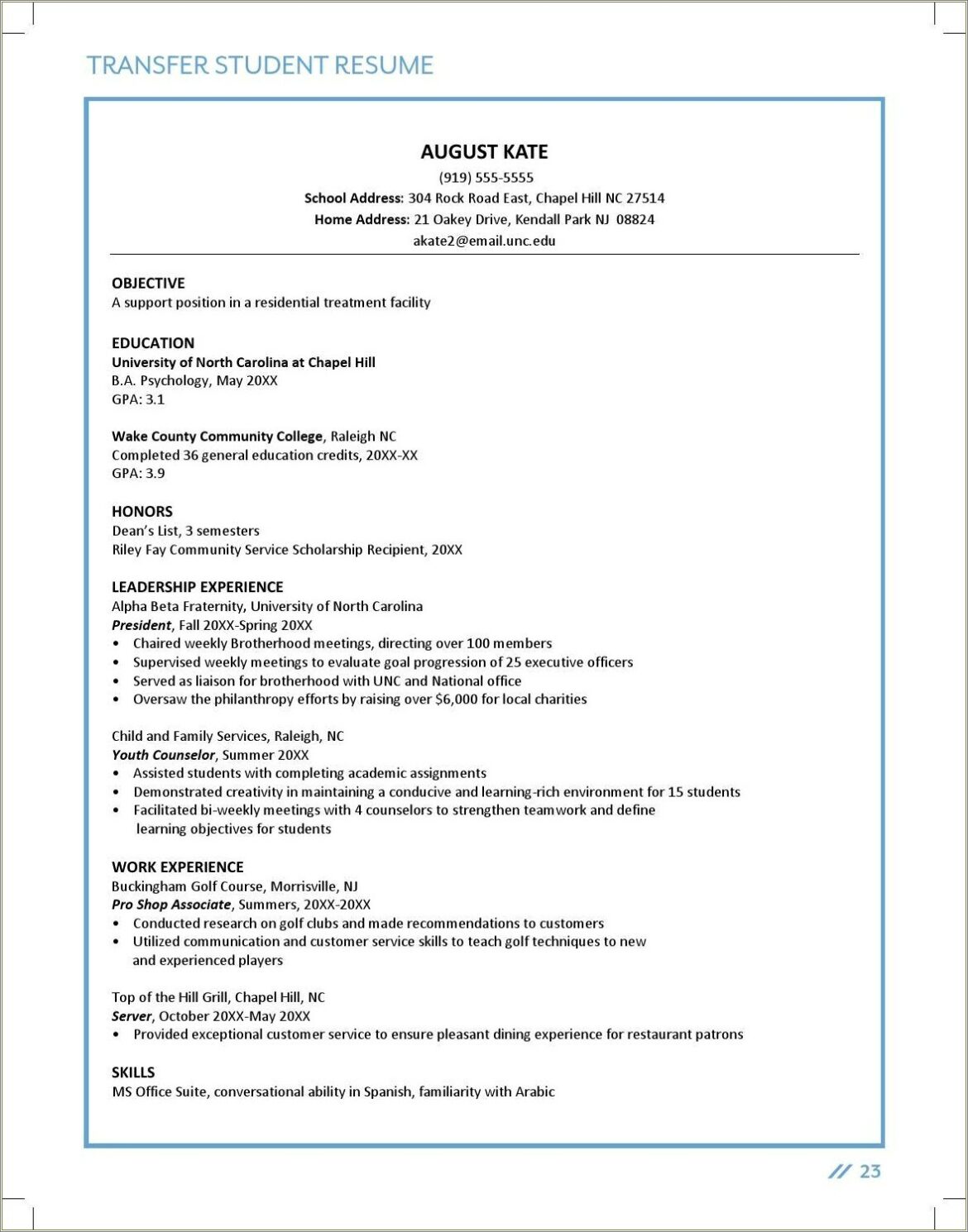 Resume With School Address And Home Address