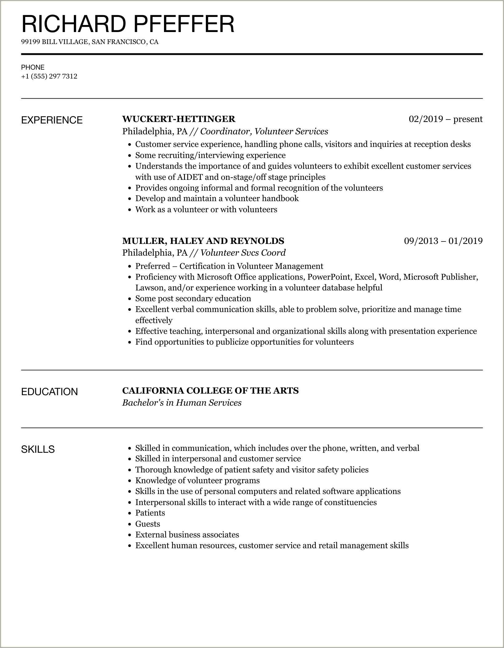 Resume With Volunteer Experience On It