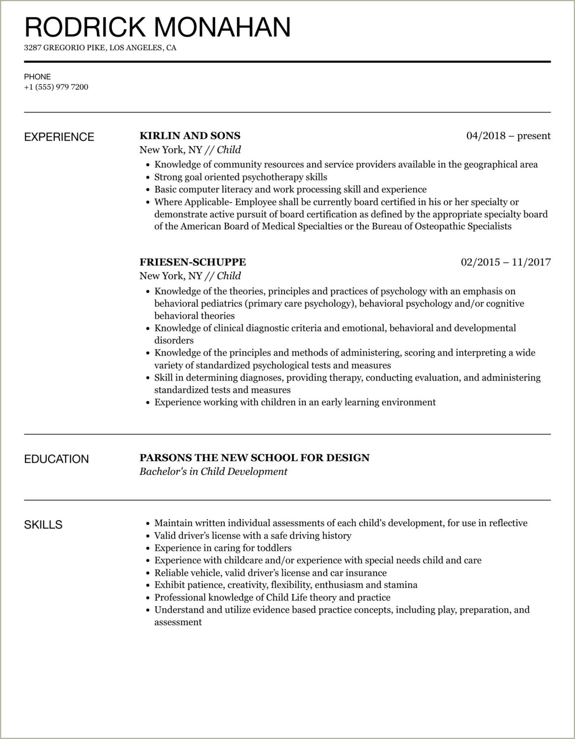 Resume Word For Different Child Age Groups