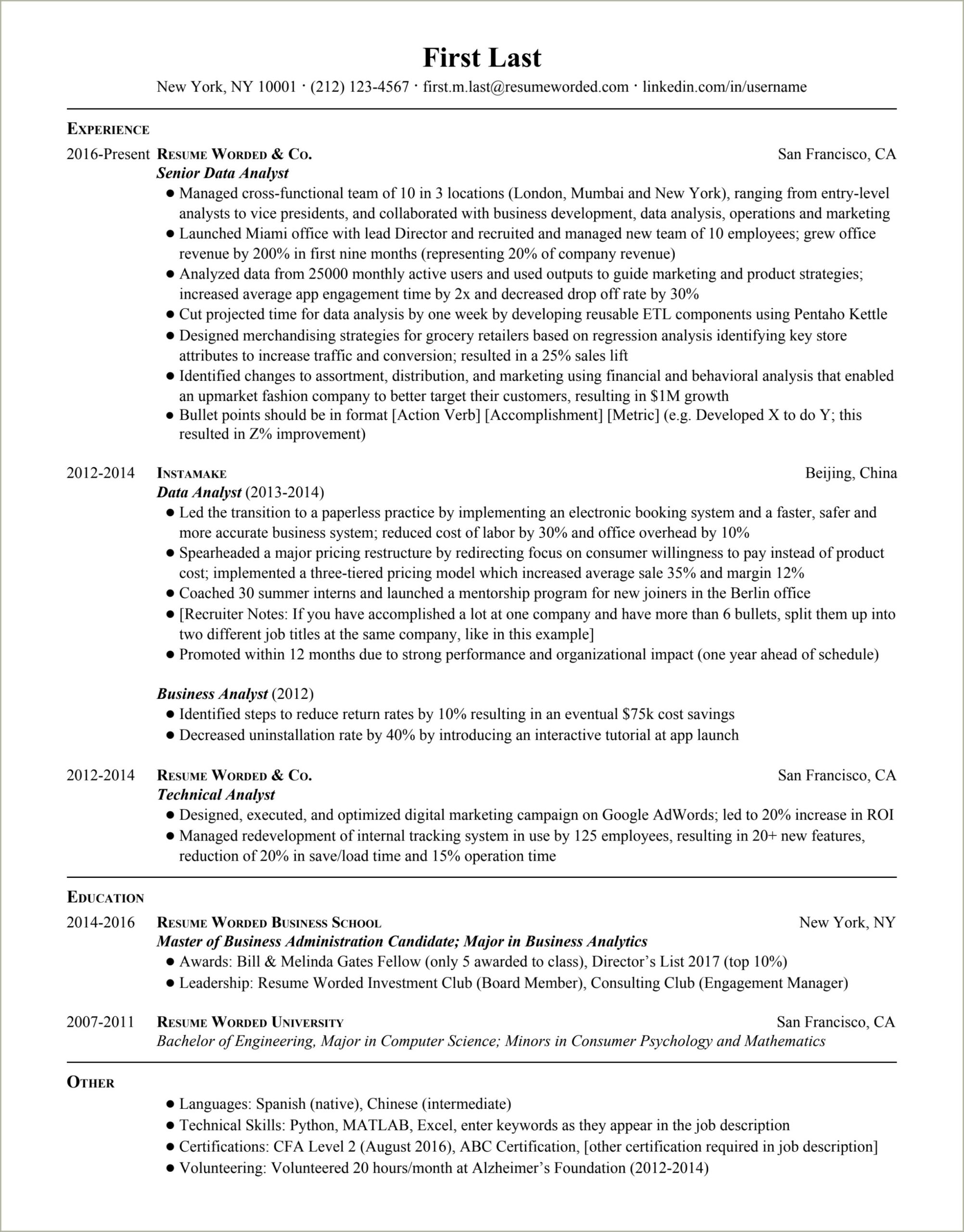 Resume Wording For Data Science Automation Consultant