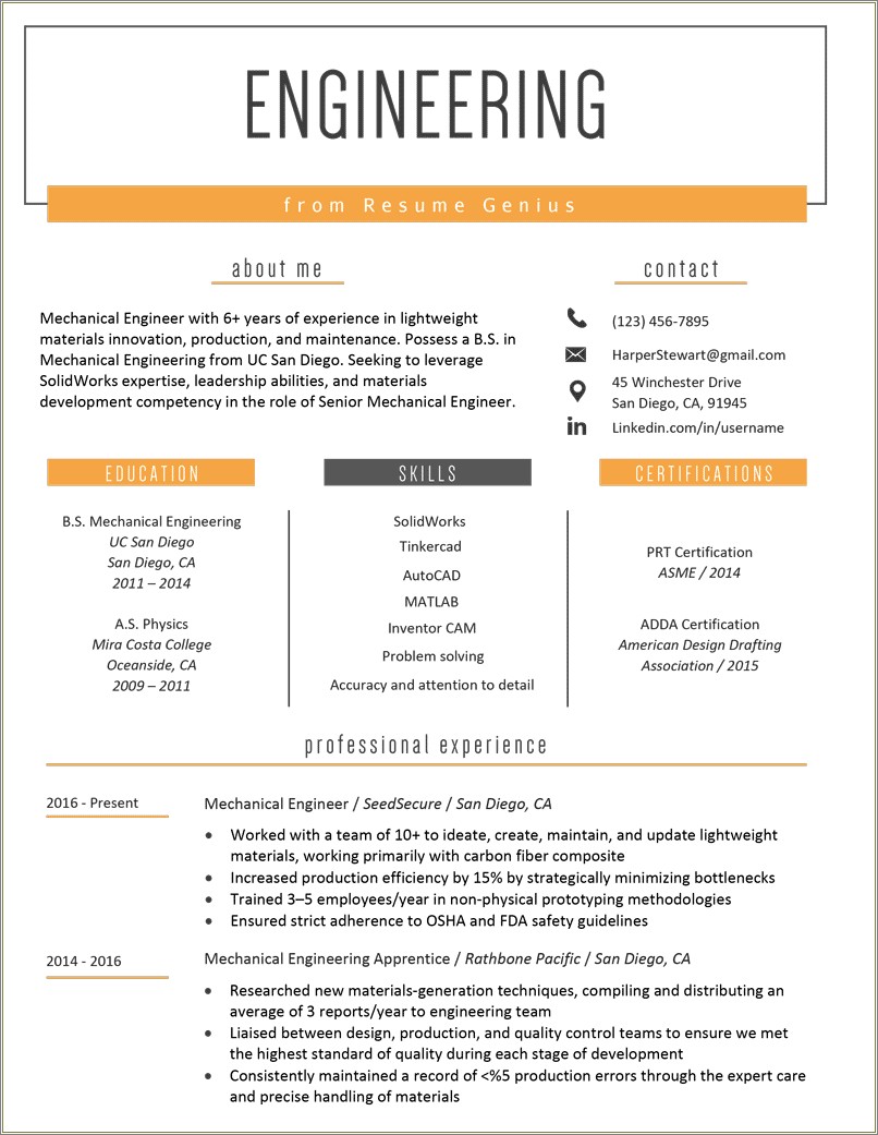 Resume Wording For Engineering With No Degree