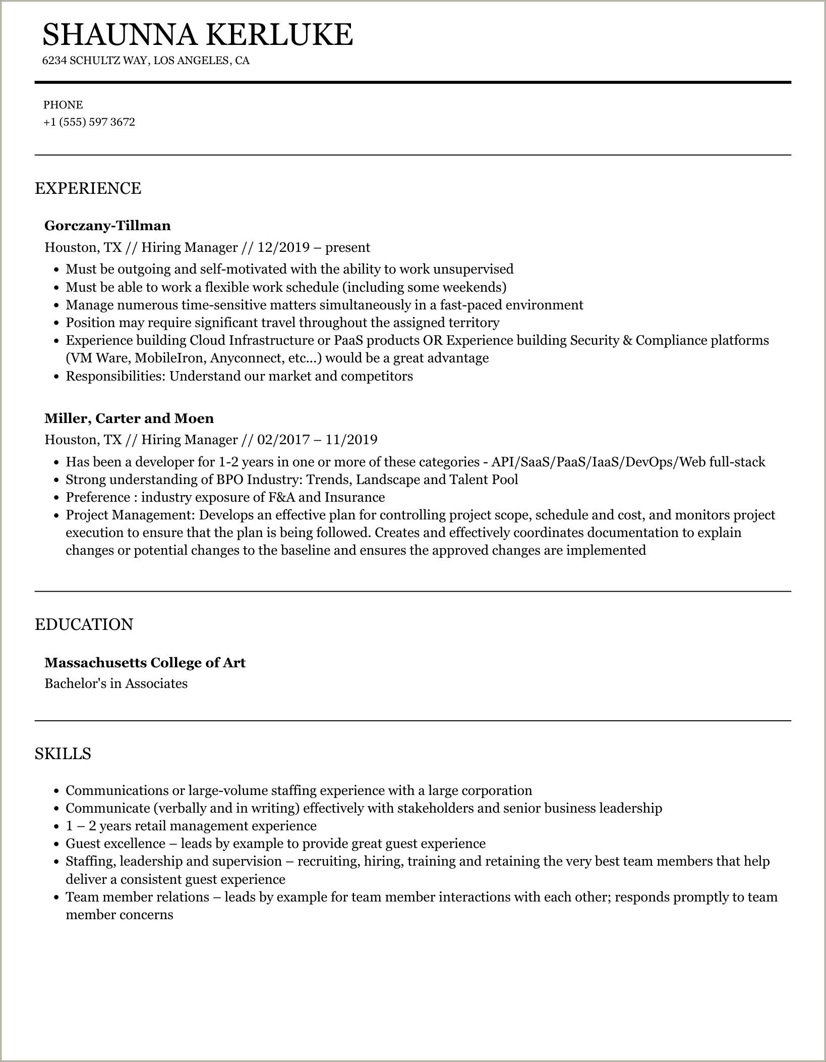 Resume Wording For Hiring And Firing