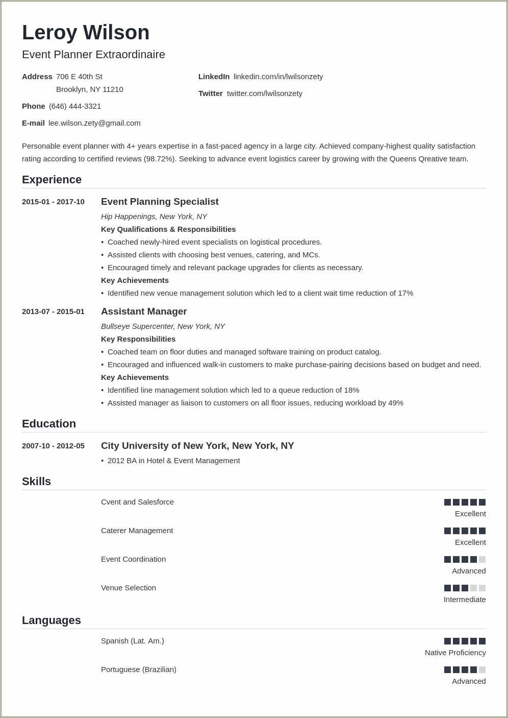 Resume Wording Office Ordering Event Planning