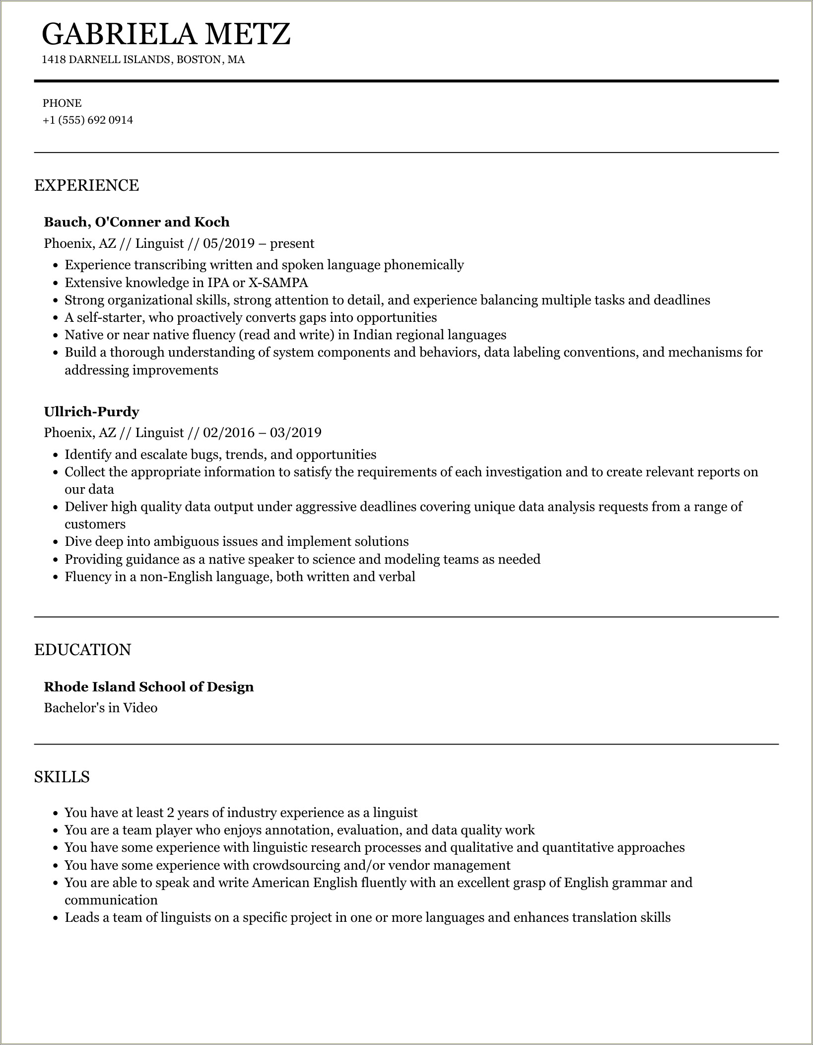 Resume Work At Calnet As Linguist Role Player