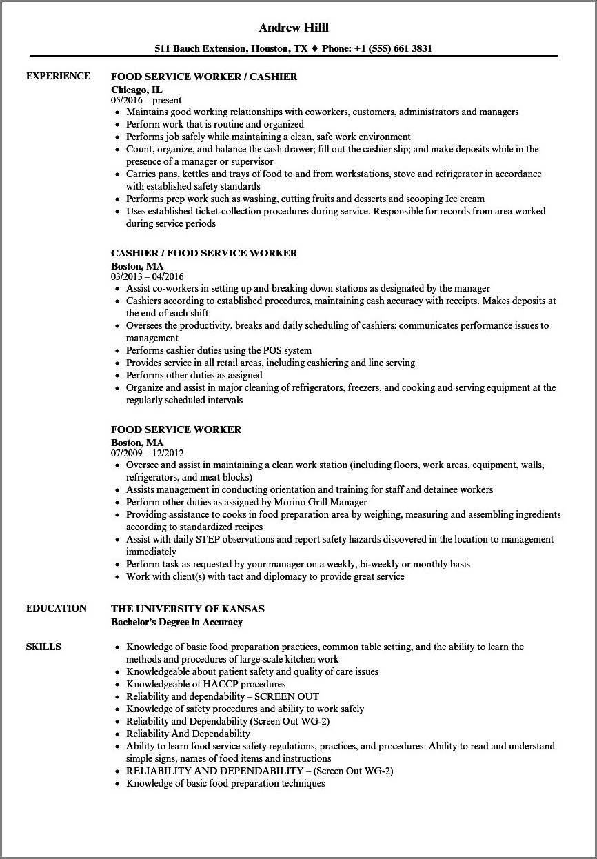 Resume Work Description Ice Cream Shift Lead Description