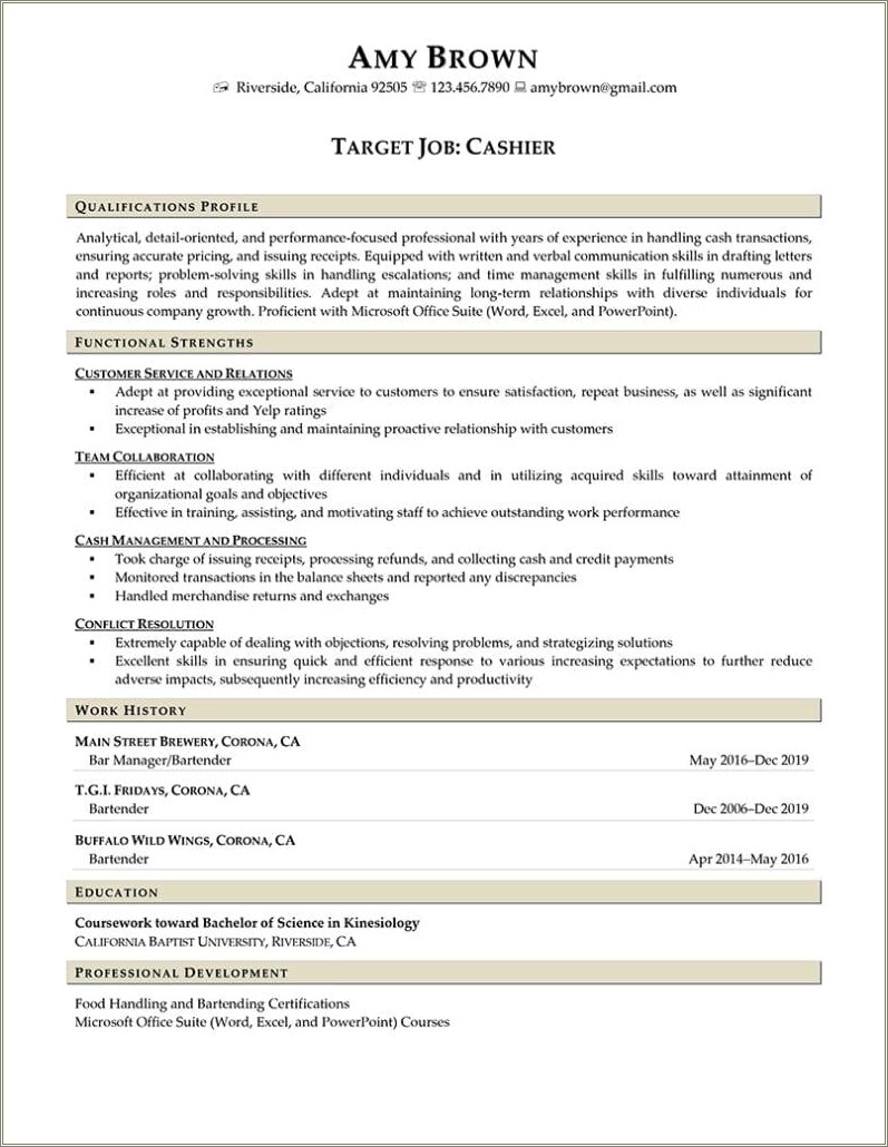 Resume Work Experience Examples For Cashier
