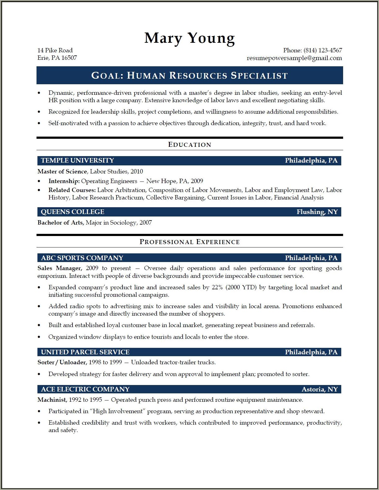 Resume Work Experience Examples In Philadelphia