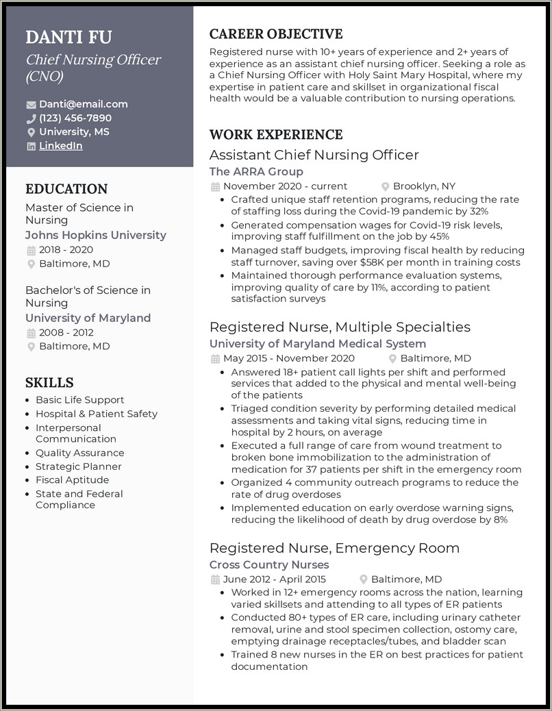 Resume Work Experience On Resume For Nursing