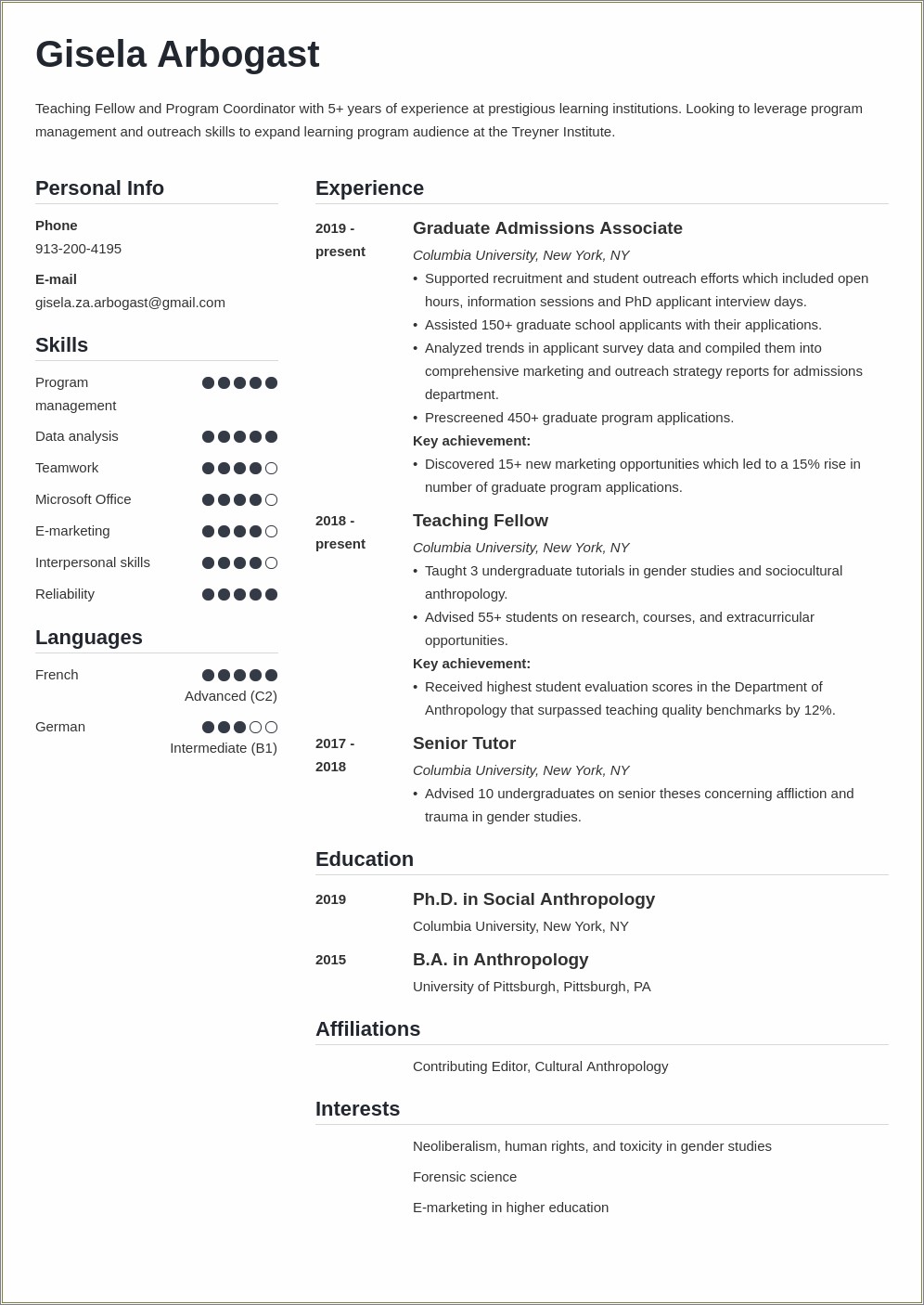 Resume Work Experience Responsibilitiesbiology Sample Phd Level