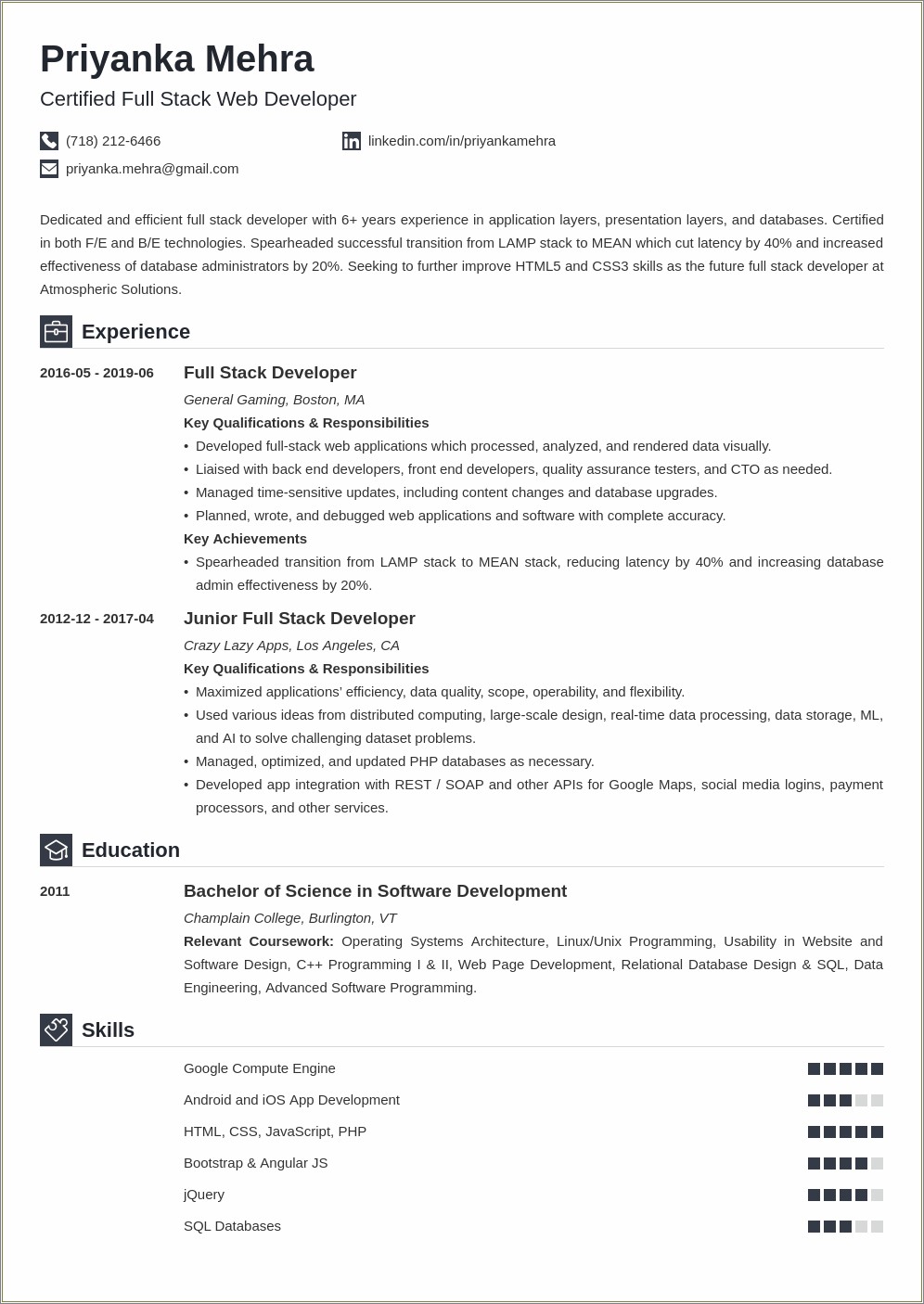 Resume Working For Designing And Developing A System