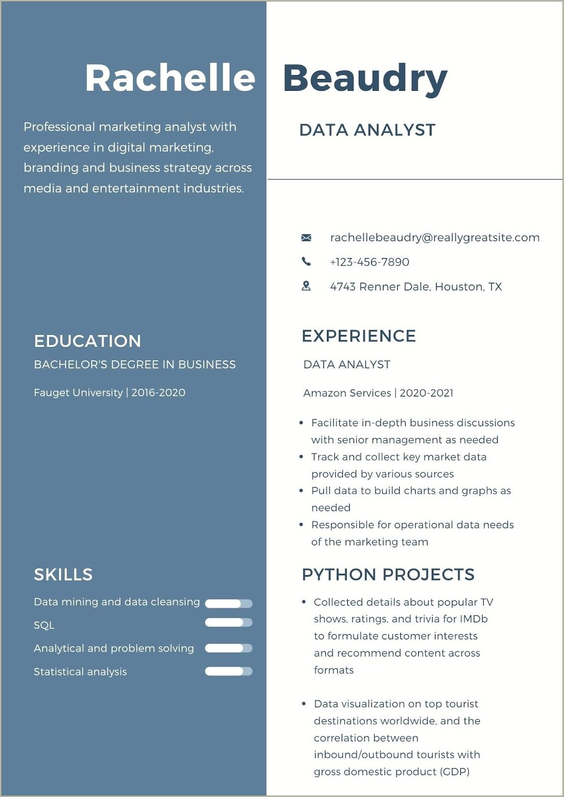 Resume Writing Examples For Data Analysts