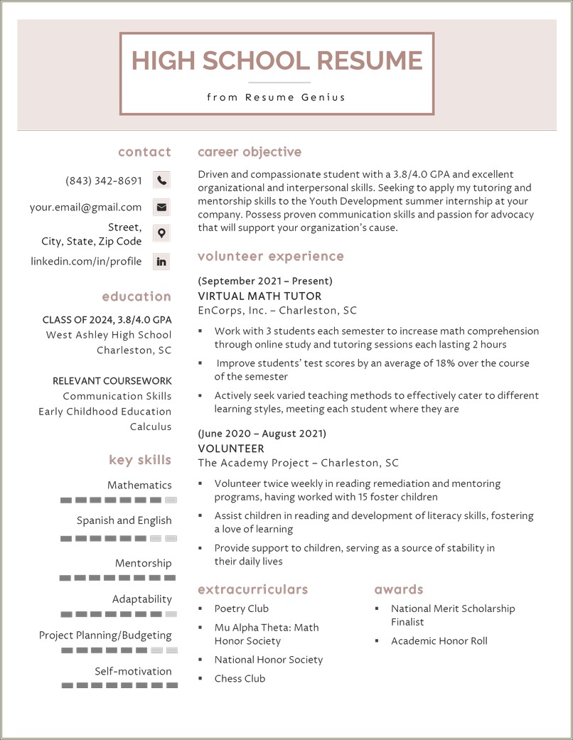Resume Writing For High School Students Pdf