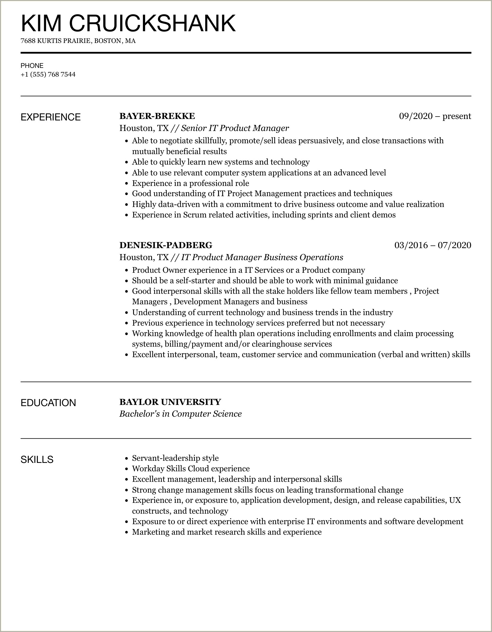 Resume.sample To Apply For Kohls