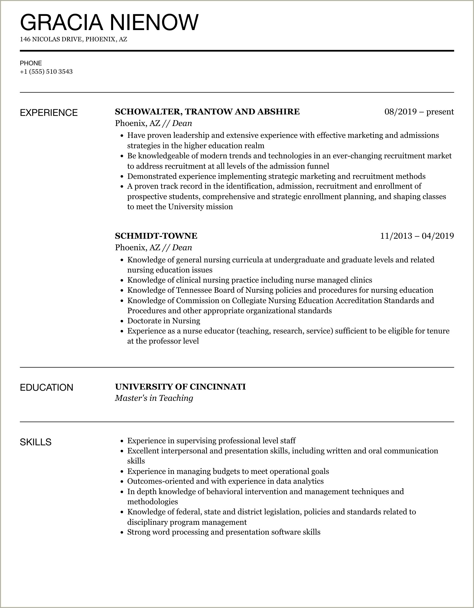 Resumes For Dean Of Students Jobs