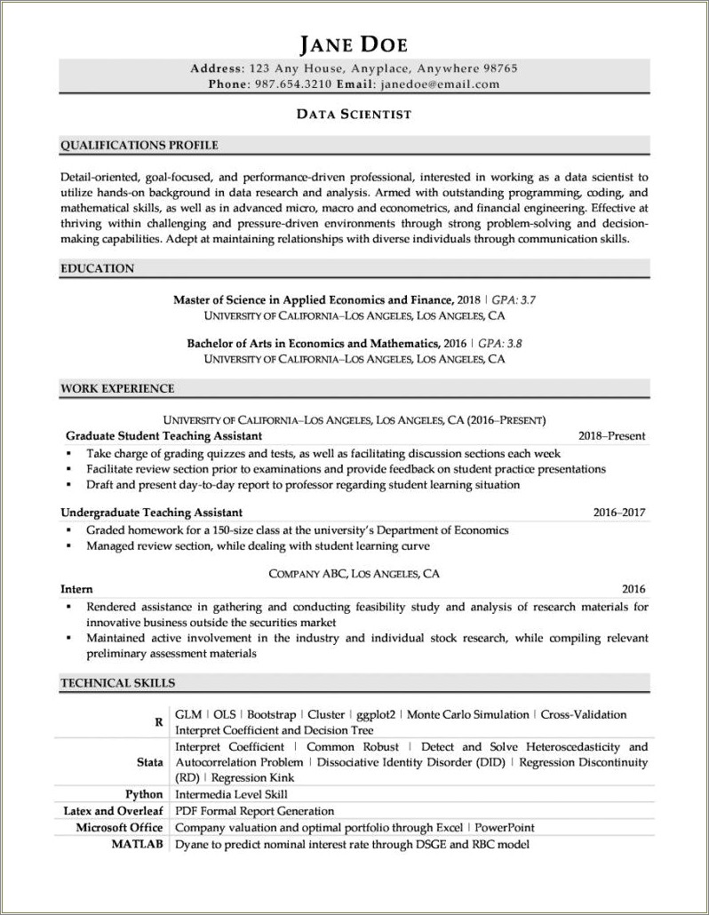 Resumes For Graduates With No Work Experience