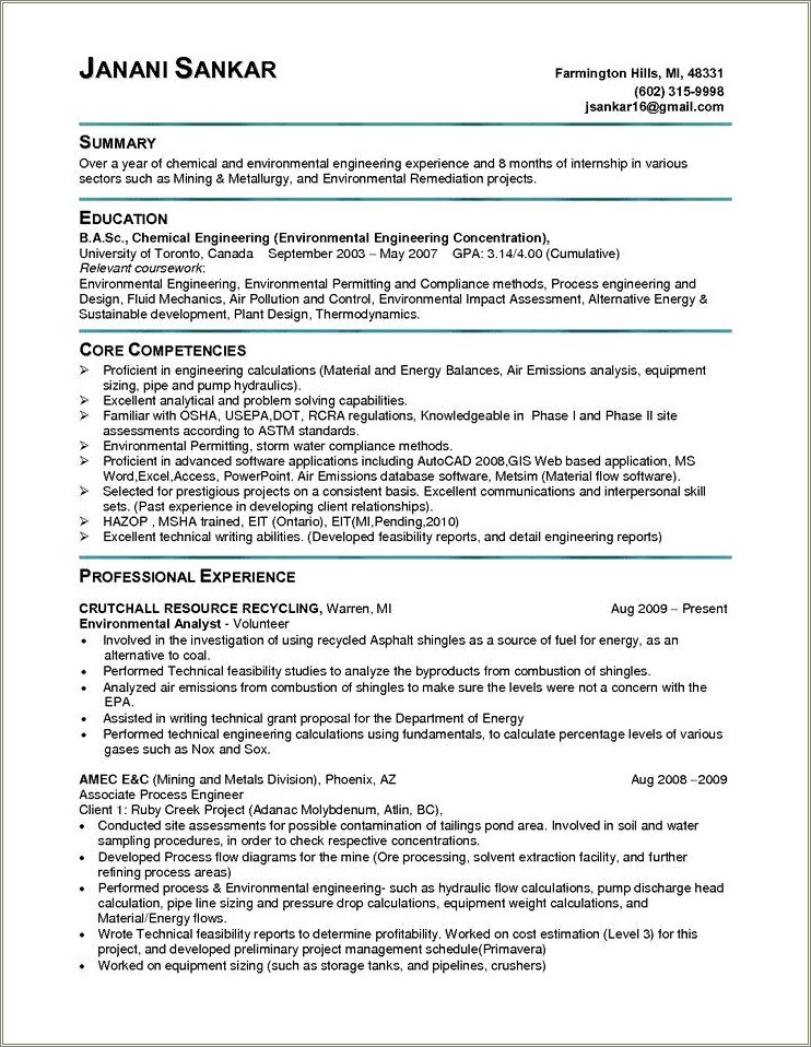Resumes Looking For A Job In Environmental Permitting