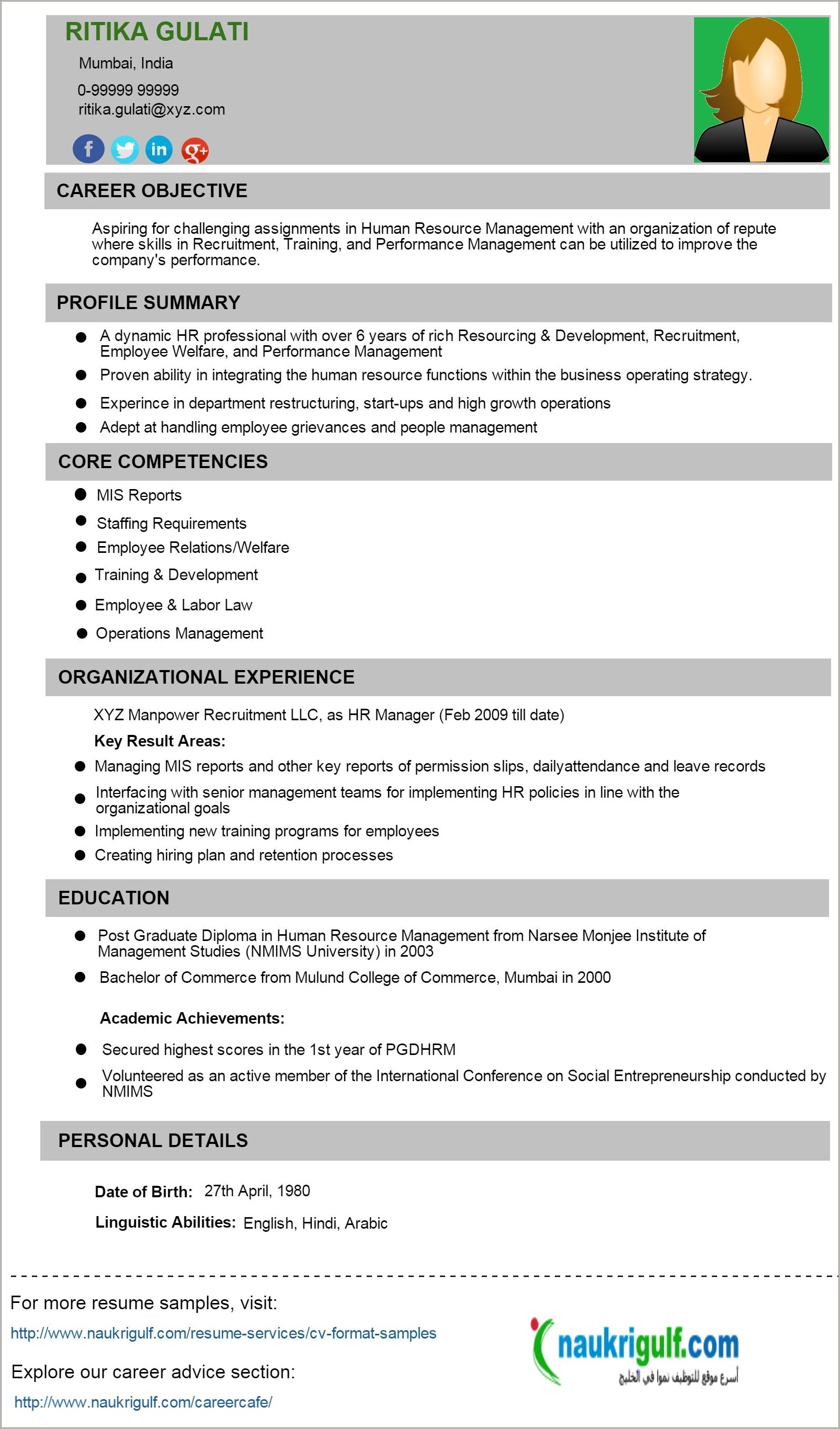 Resumes Objective Forhuman Resources Representative Position