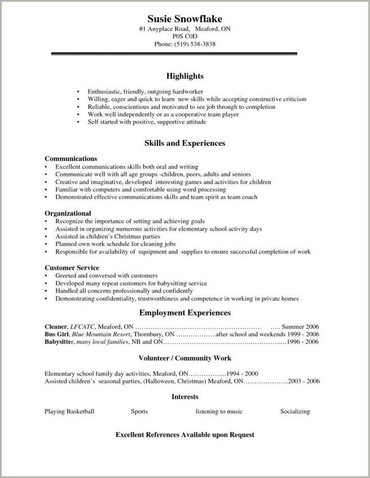 Resumes Of A High School Student Skills
