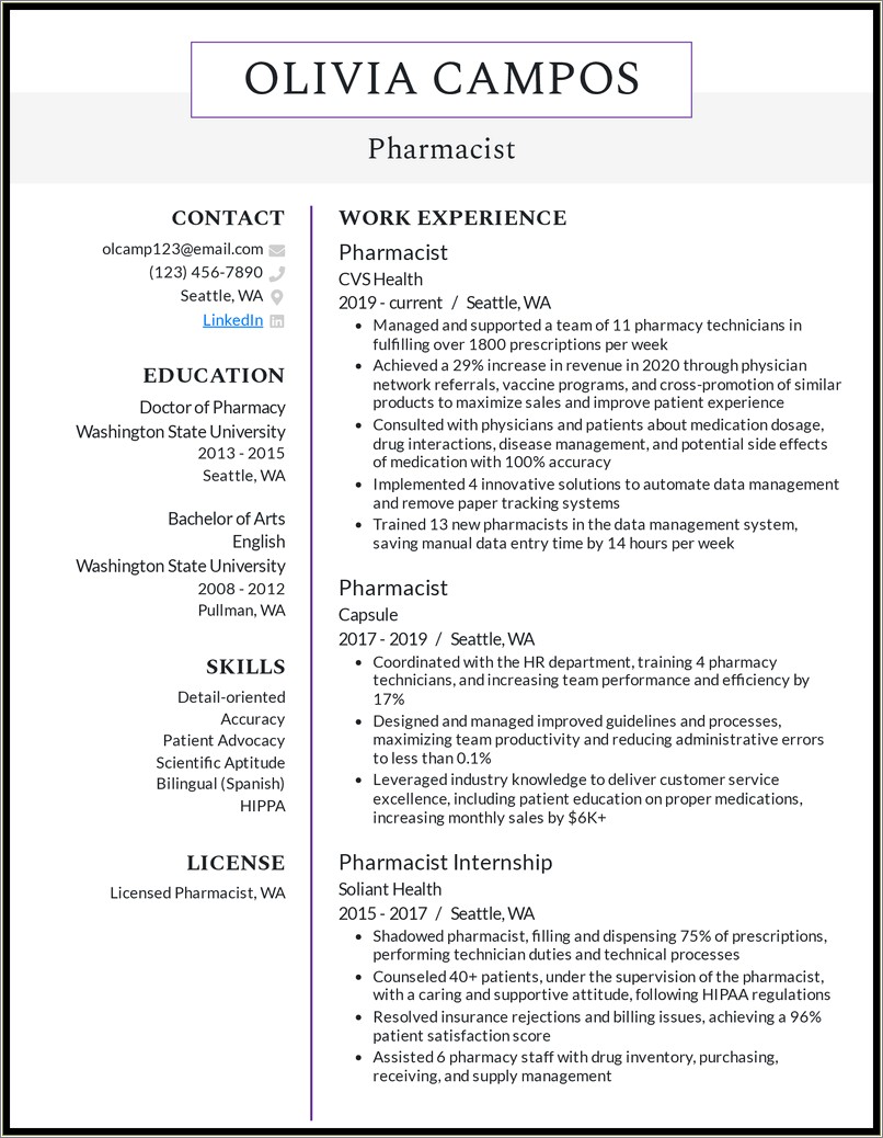 Resumes Skill Examples For Pharmacy Intern